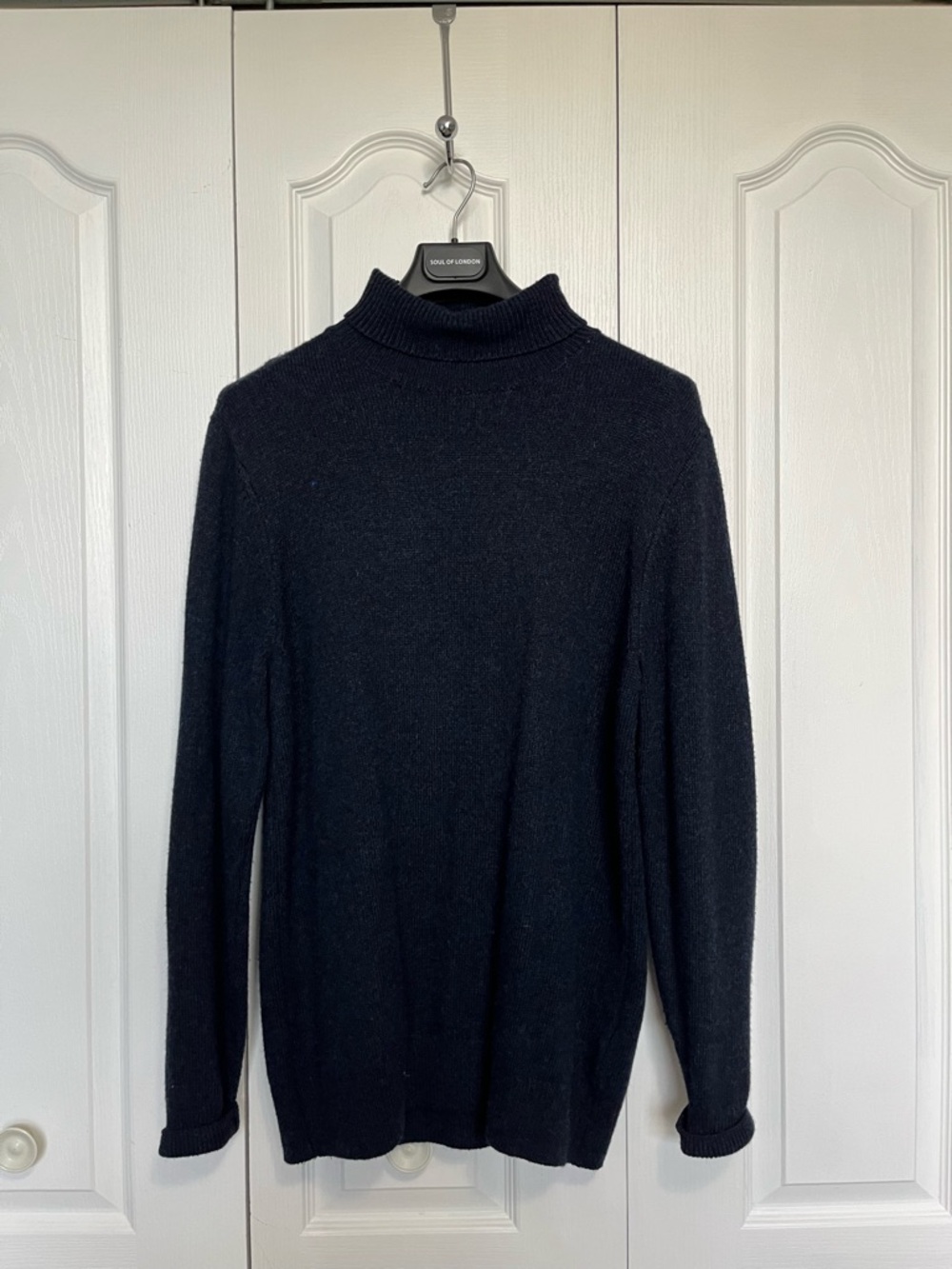 Men's Navy Turtleneck Sweater - Fine Rib Neck